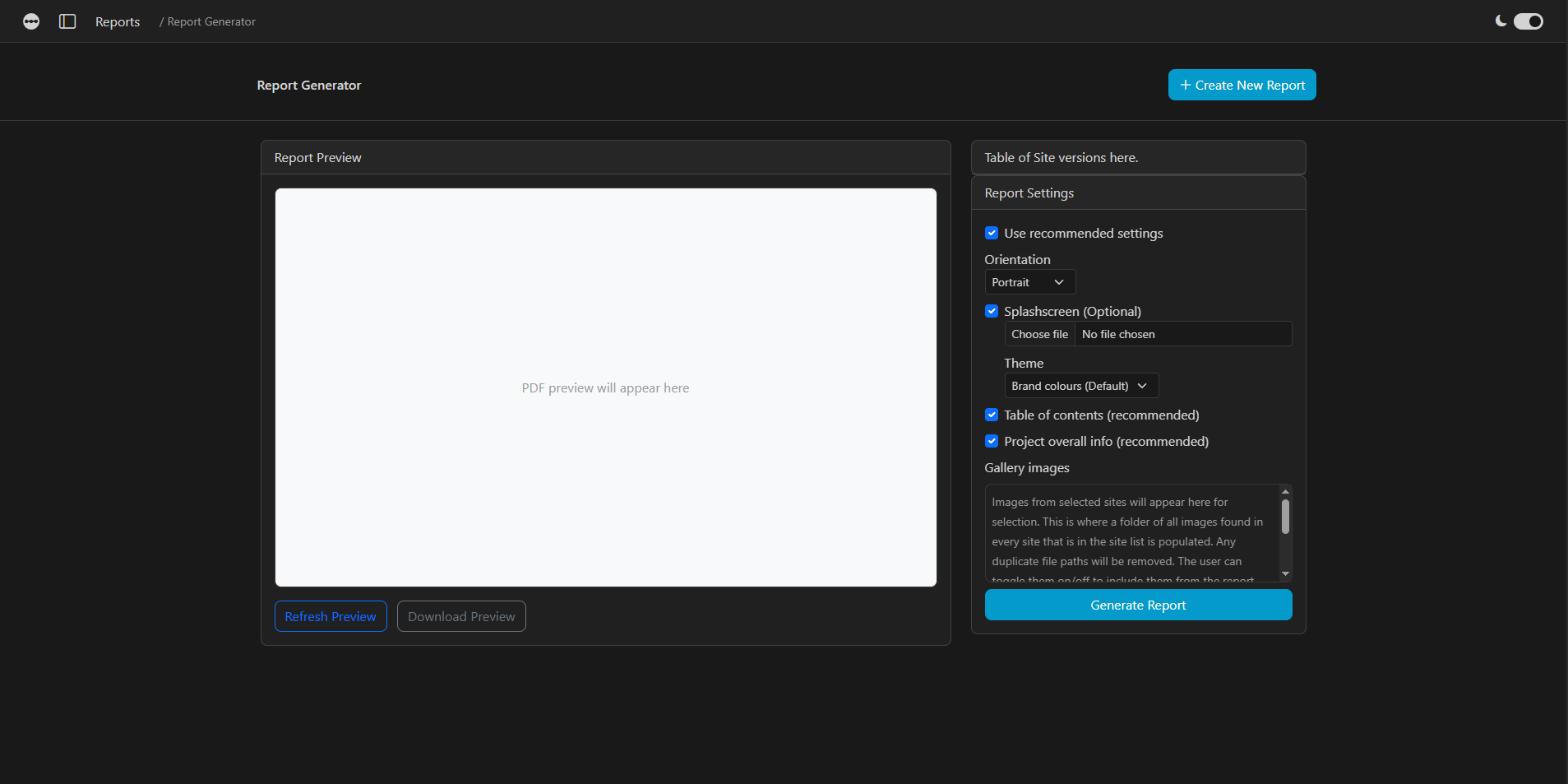 PDF report generator interface in 6x Labs